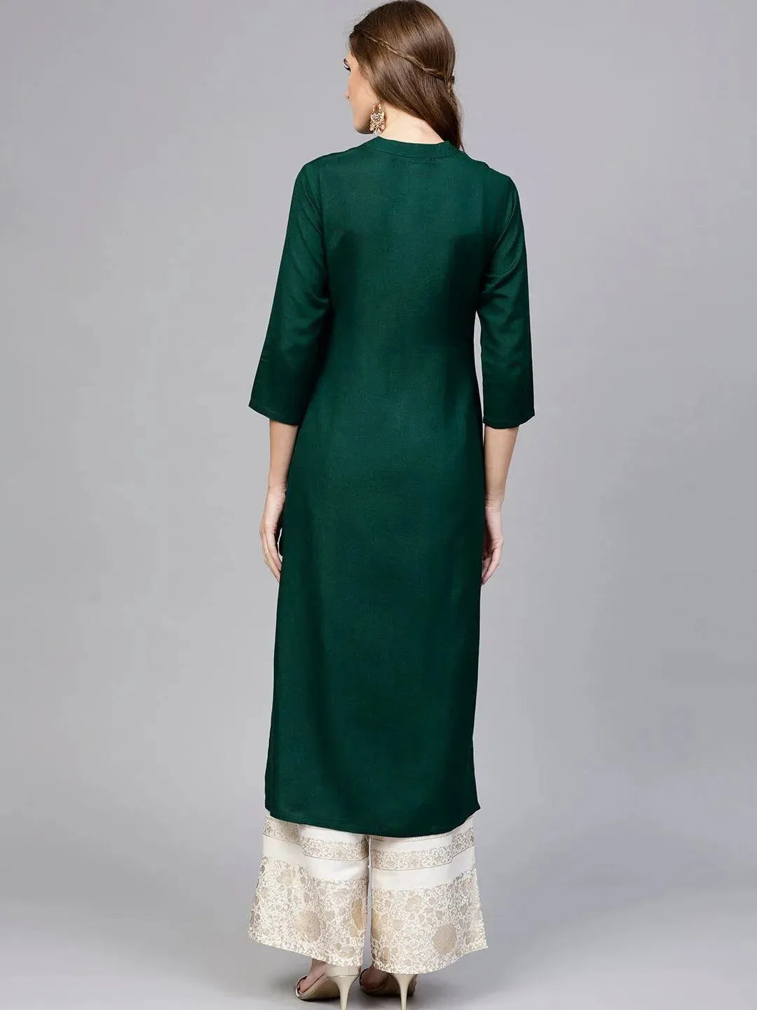 Green Solid Rayon Kurta - Libas