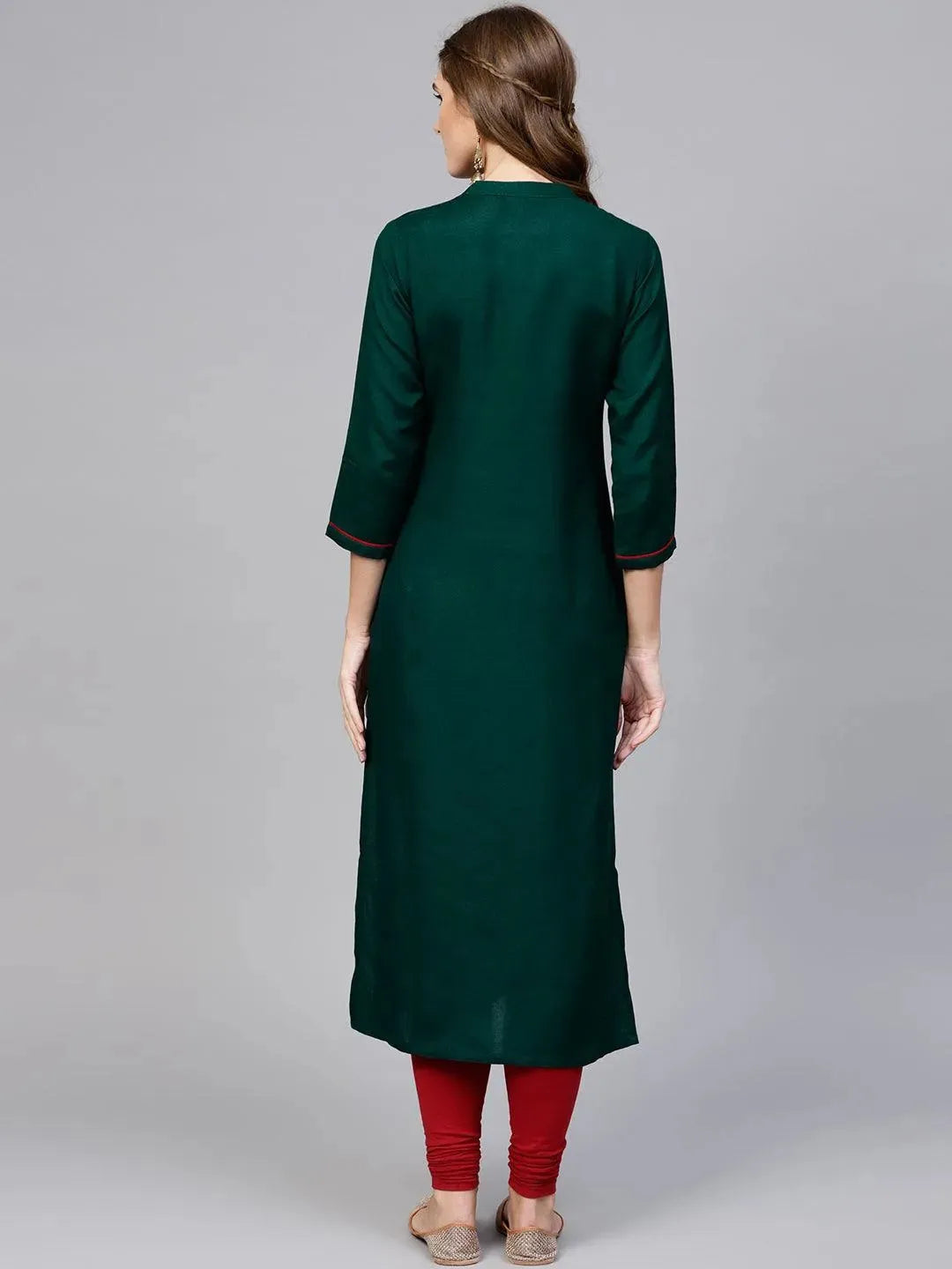 Green Solid Rayon Kurta - Libas