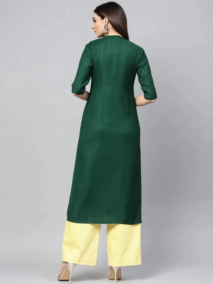 Green Solid Rayon Kurta - Libas