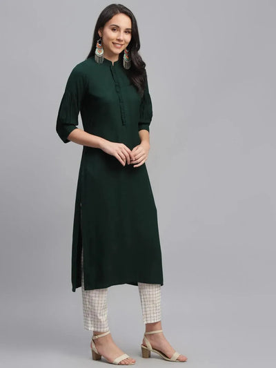 Green Solid Rayon Kurta - Libas