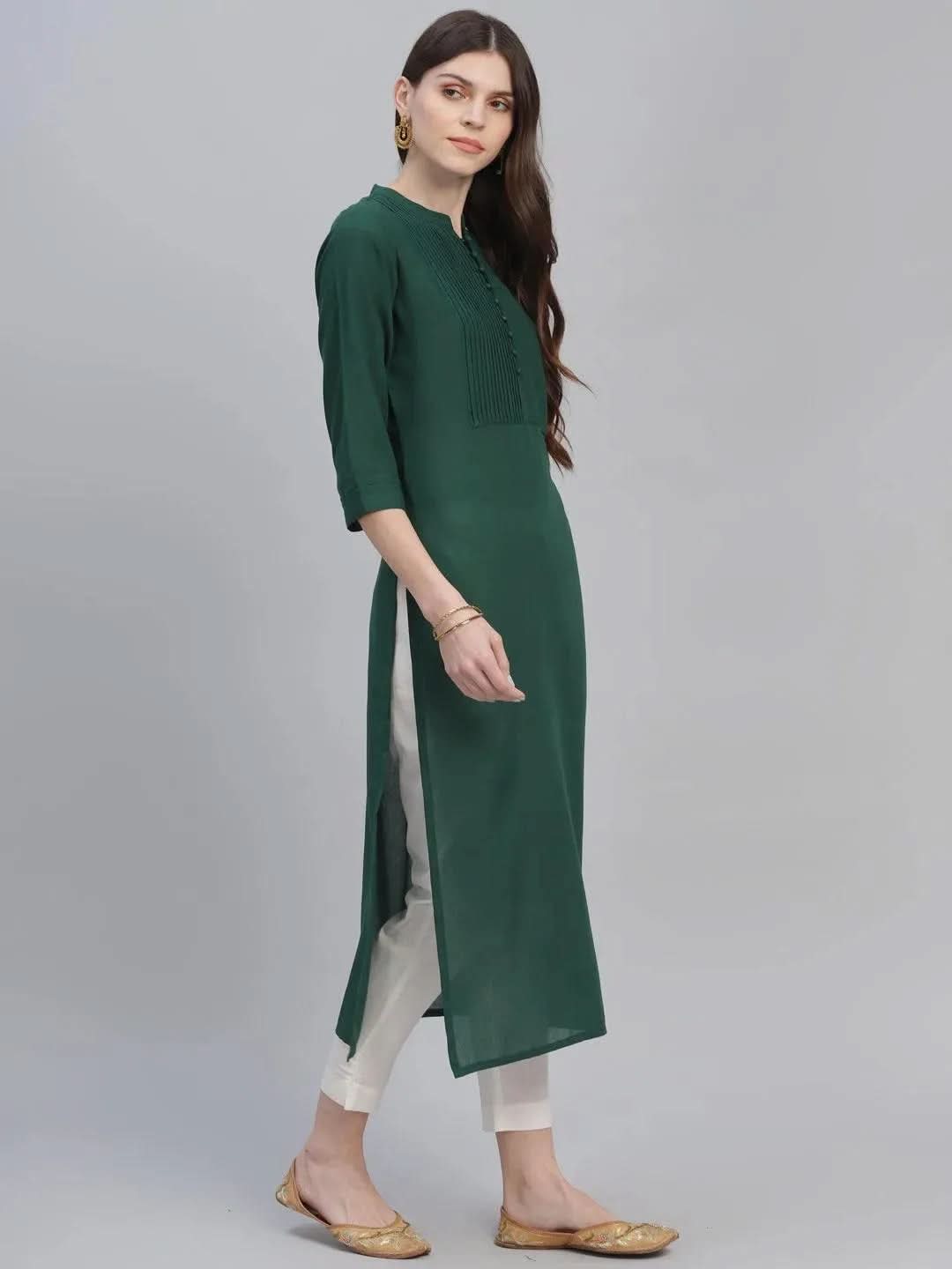 Green Solid Rayon Kurta - Libas 