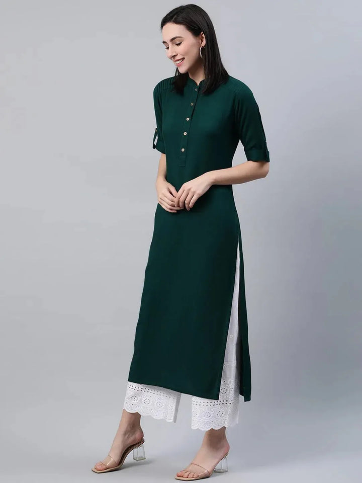 Green Solid Rayon Kurta - Libas