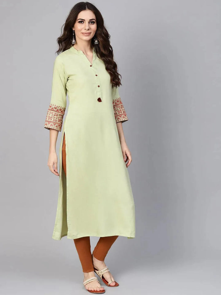 Green Solid Rayon Kurta - Libas