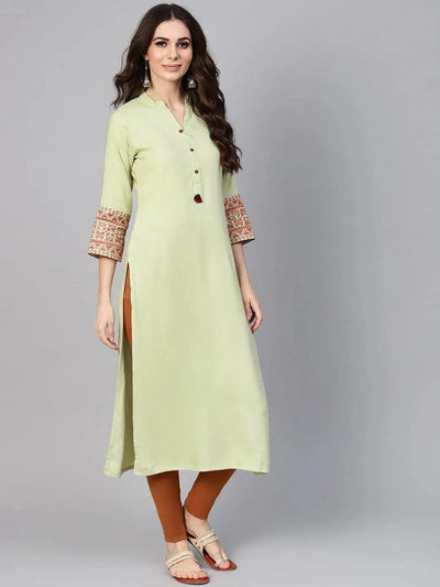 Green Solid Rayon Kurta - Libas