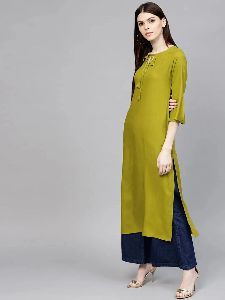 Green Solid Rayon Kurta - Libas