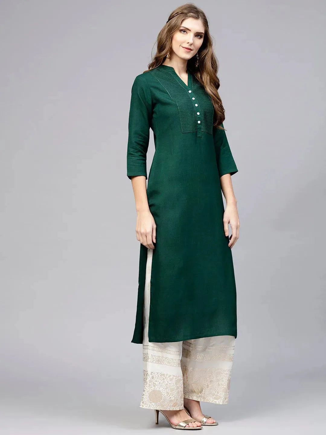 Green Solid Rayon Kurta - Libas