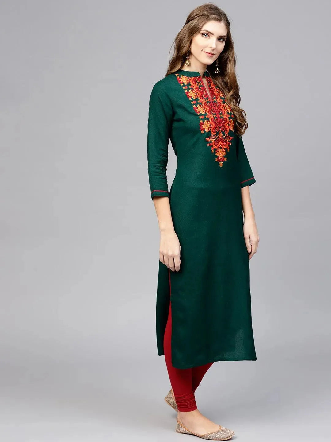 Green Solid Rayon Kurta - Libas