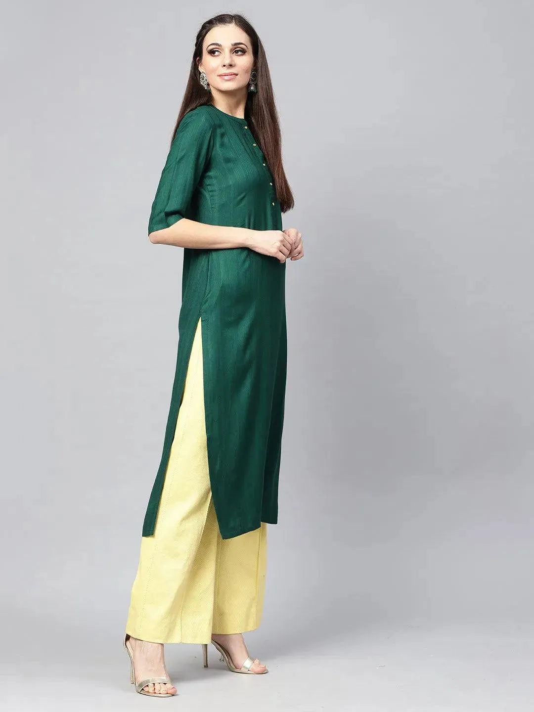 Green Solid Rayon Kurta - Libas