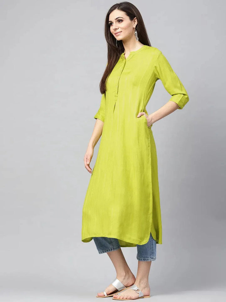 Green Solid Rayon Kurta - Libas