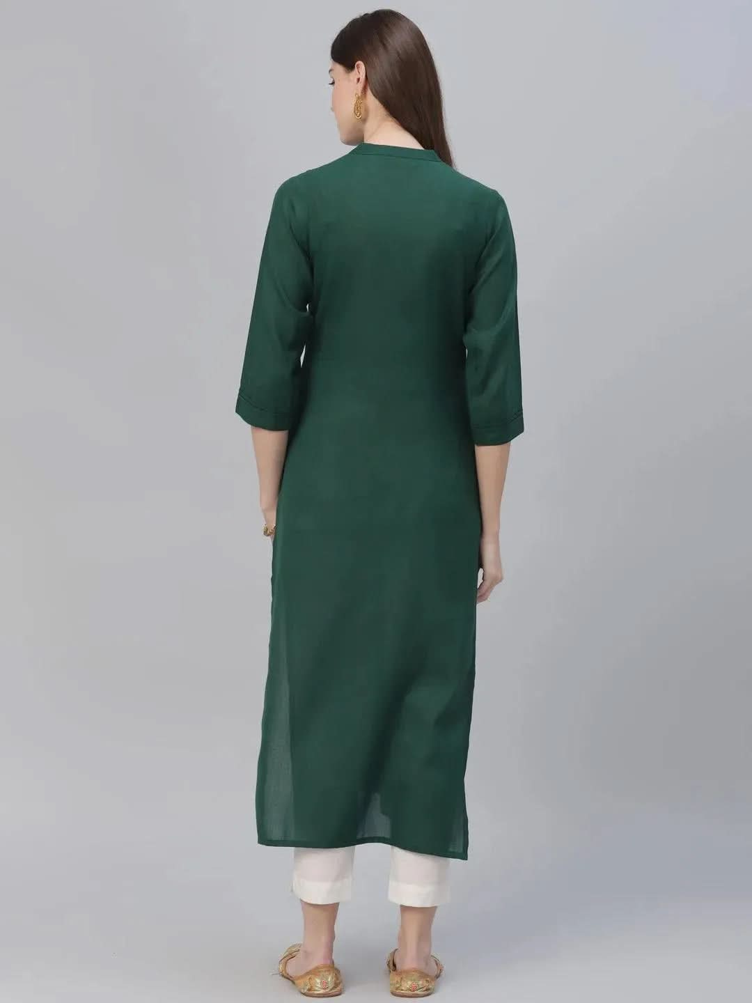 Green Solid Rayon Kurta - Libas