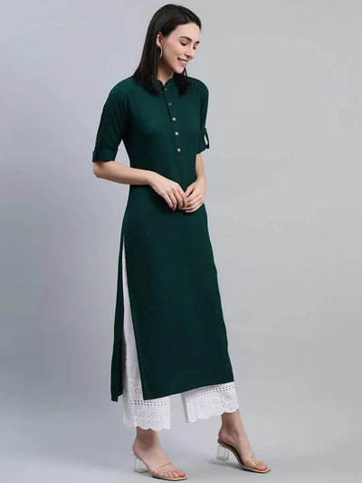 Green Solid Rayon Kurta - Libas