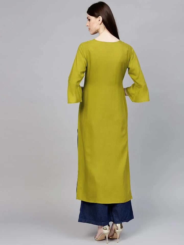 Green Solid Rayon Kurta - Libas