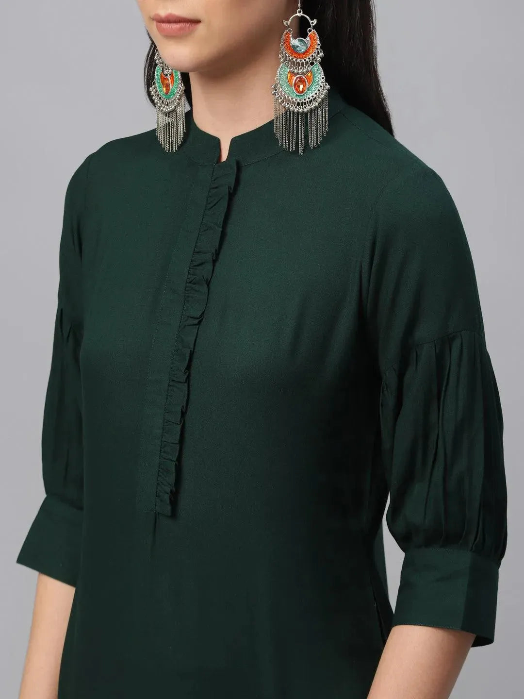 Green Solid Rayon Kurta - Libas