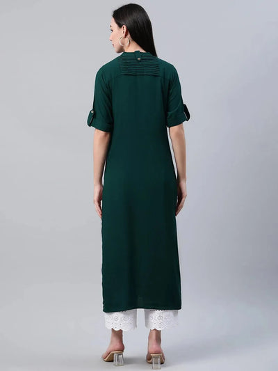 Green Solid Rayon Kurta - Libas