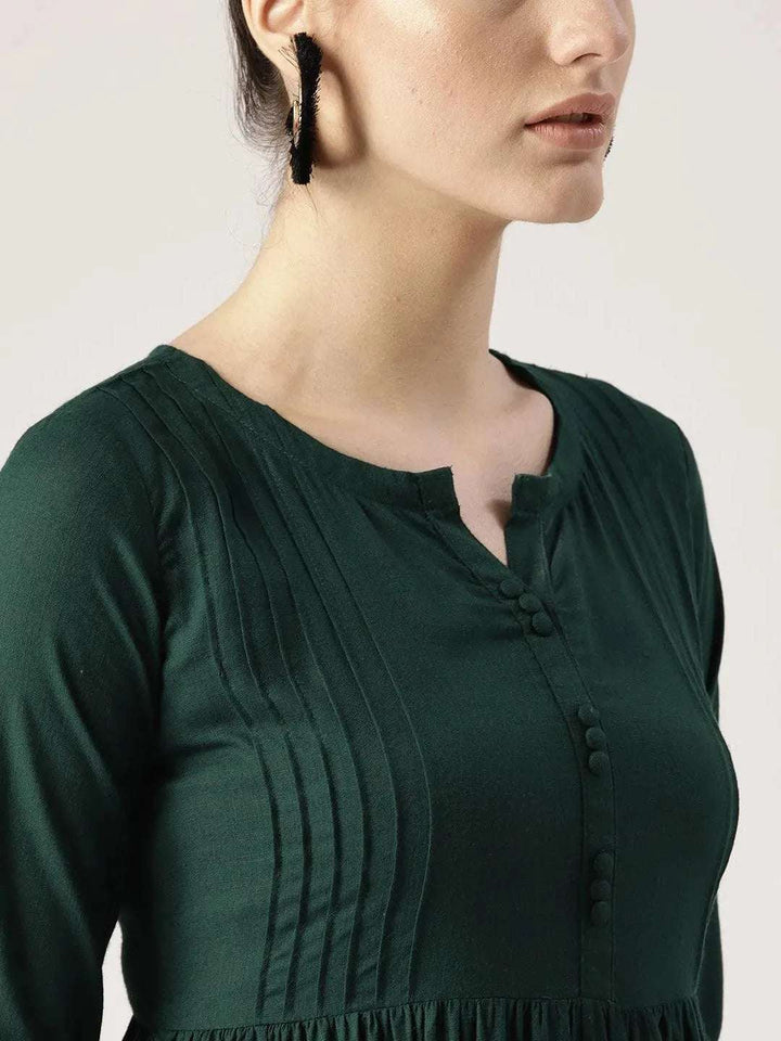 Green Solid Rayon Kurta - Libas