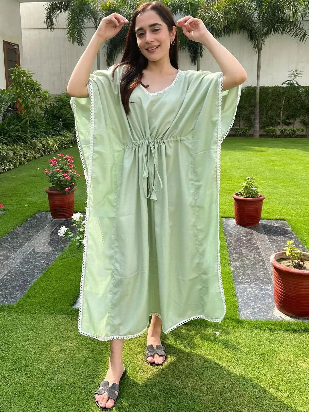 Green Solid Rayon Nightdress - Libas 