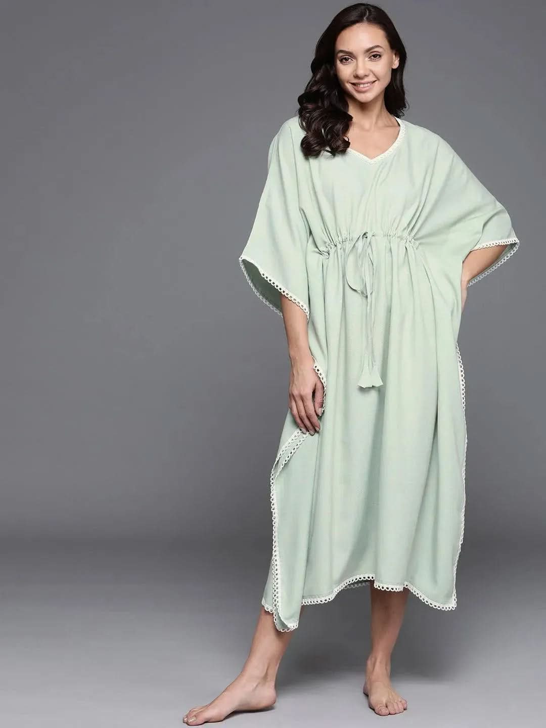 Green Solid Rayon Nightdress - Libas 