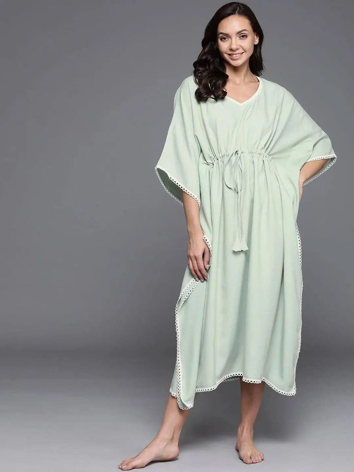 Green Solid Rayon Nightdress - Libas