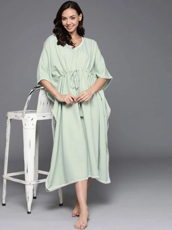 Green Solid Rayon Nightdress - Libas