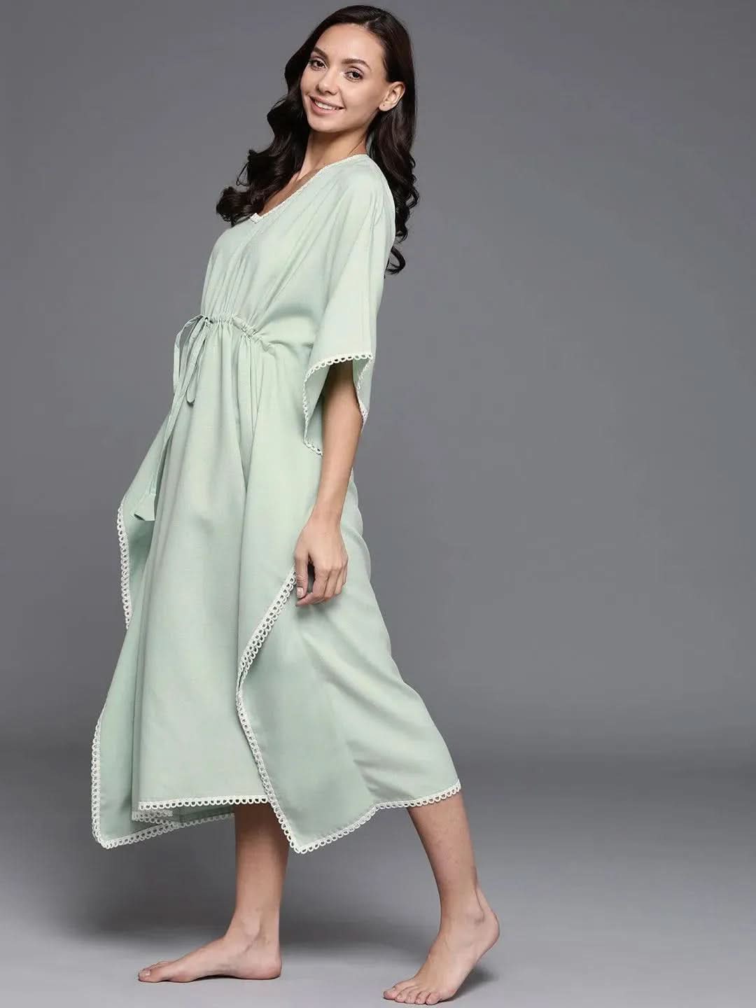 Green Solid Rayon Nightdress - Libas 