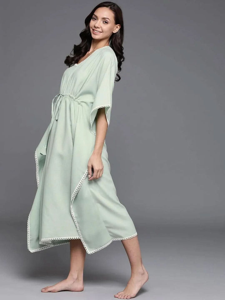 Green Solid Rayon Nightdress - Libas