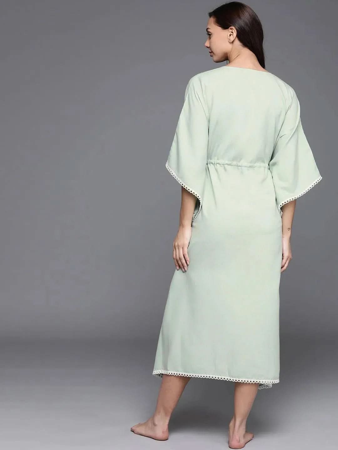 Green Solid Rayon Nightdress - Libas 