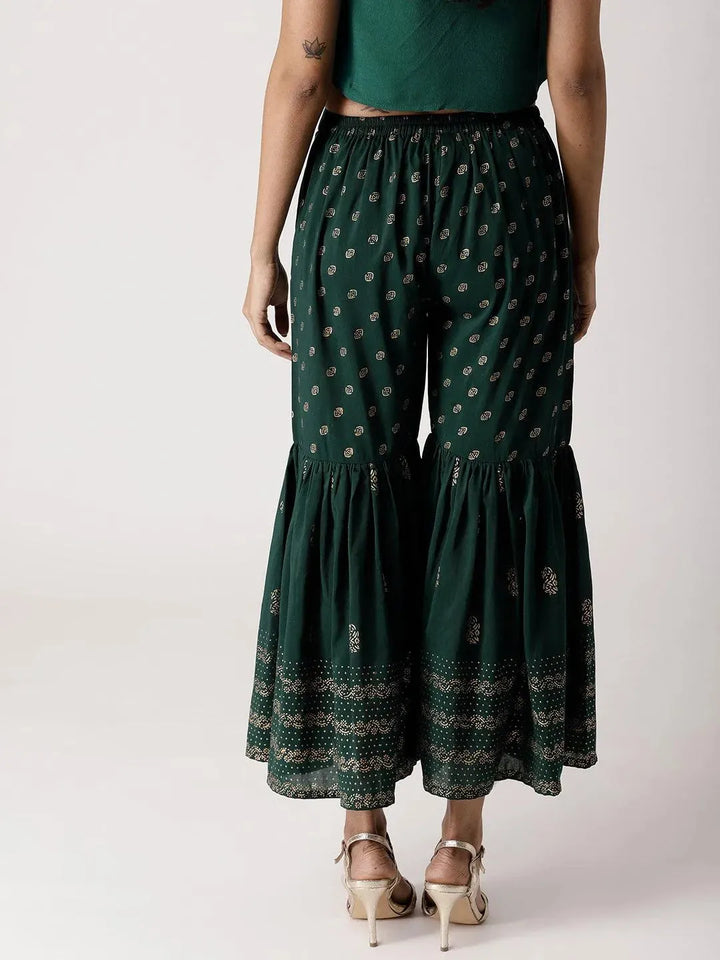 Green Solid Rayon Sharara Pants - Libas