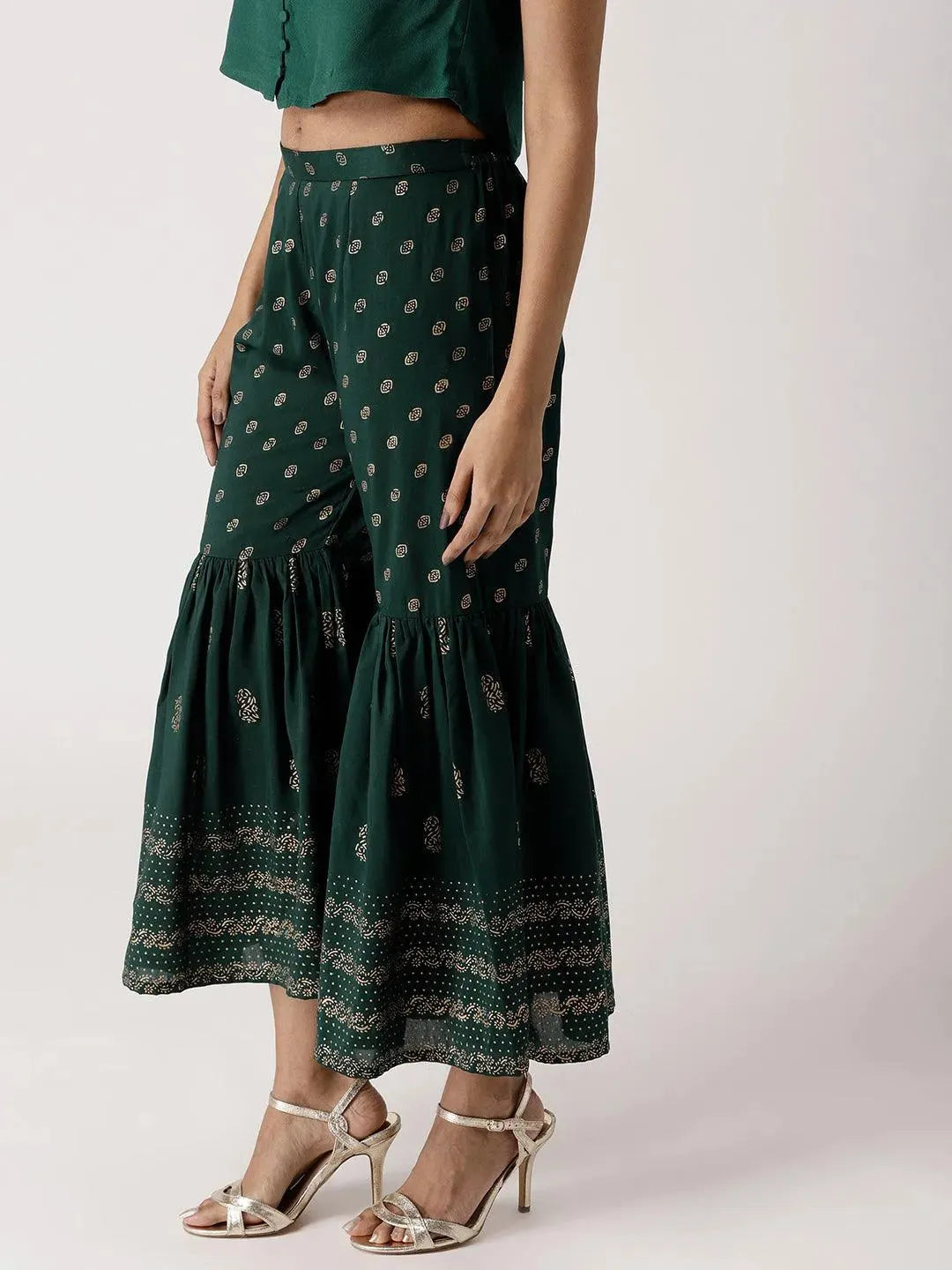 Green Solid Rayon Sharara Pants - Libas