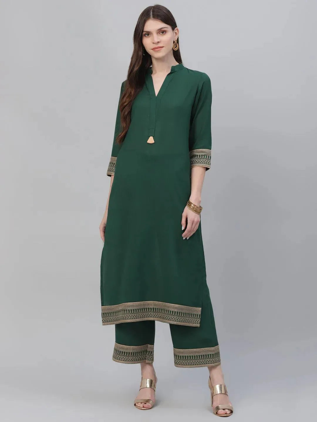Green Solid Rayon Kurta Set - Libas
