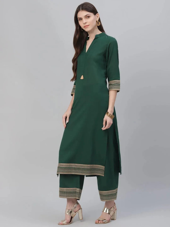 Green Solid Rayon Kurta Set - Libas