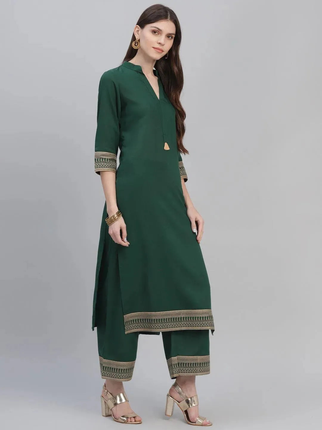 Green Solid Rayon Kurta Set - Libas 