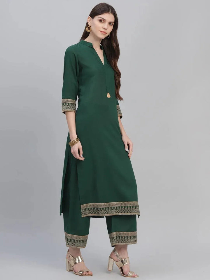 Green Solid Rayon Kurta Set - Libas