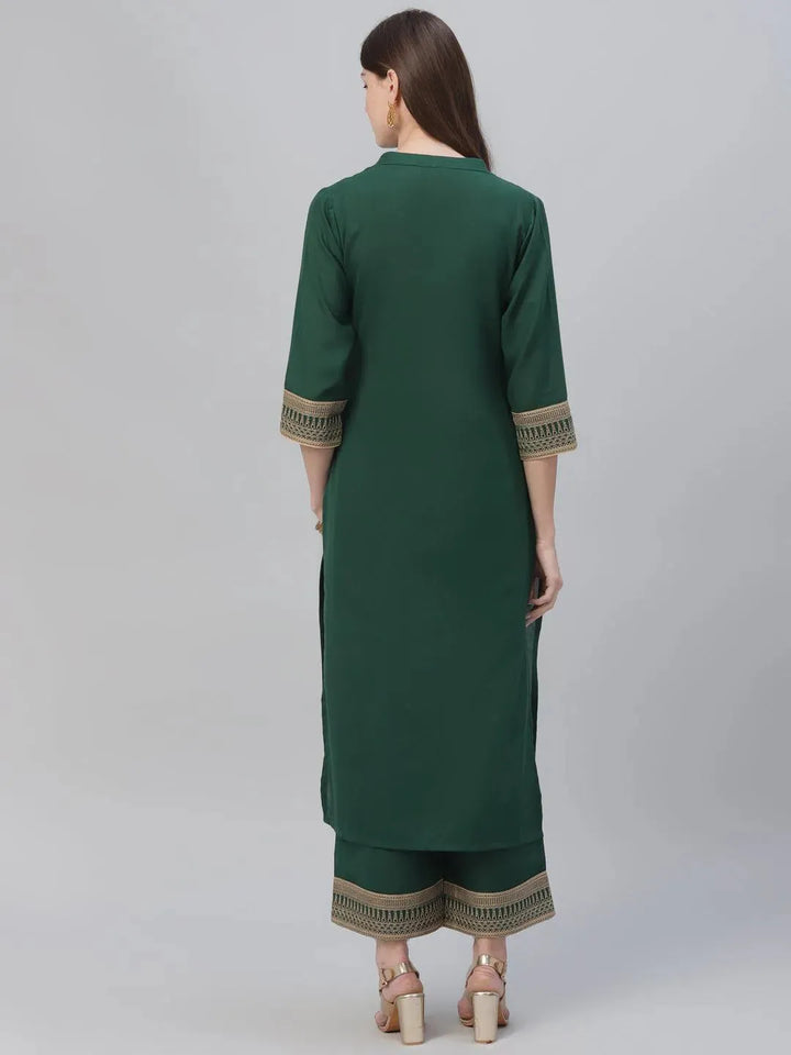 Green Solid Rayon Kurta Set - Libas