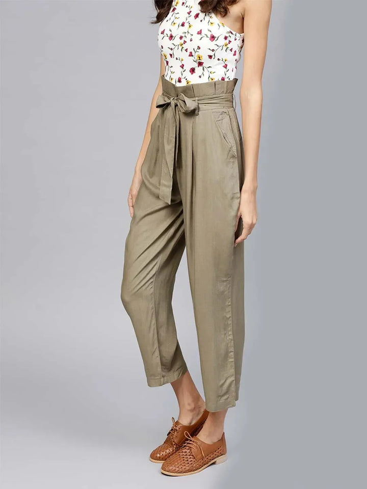 Green Solid Rayon Trousers - Libas
