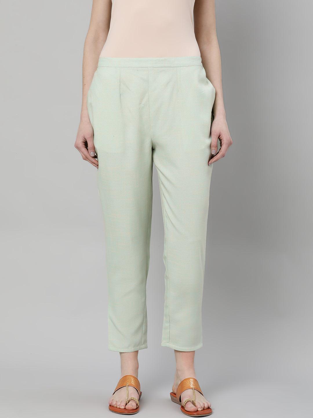 Green Solid Rayon Trousers