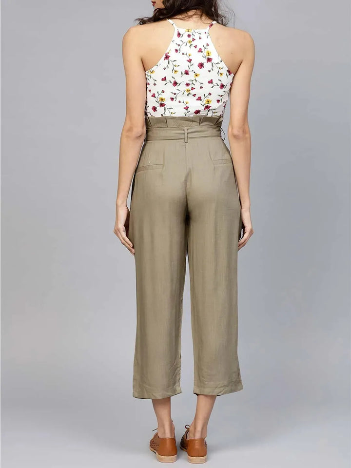 Green Solid Rayon Trousers - Libas