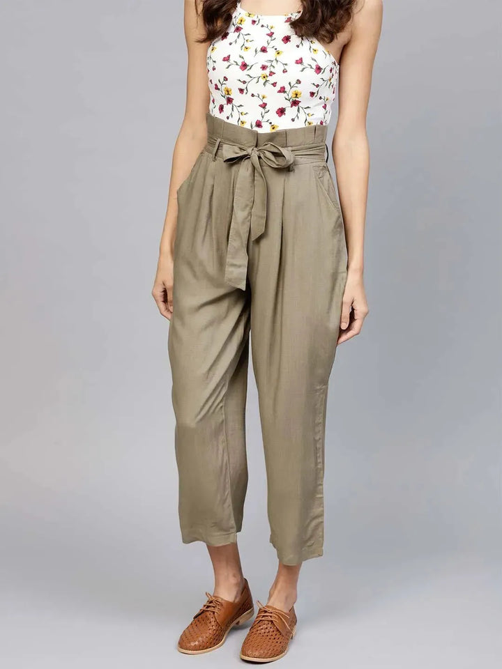 Green Solid Rayon Trousers - Libas