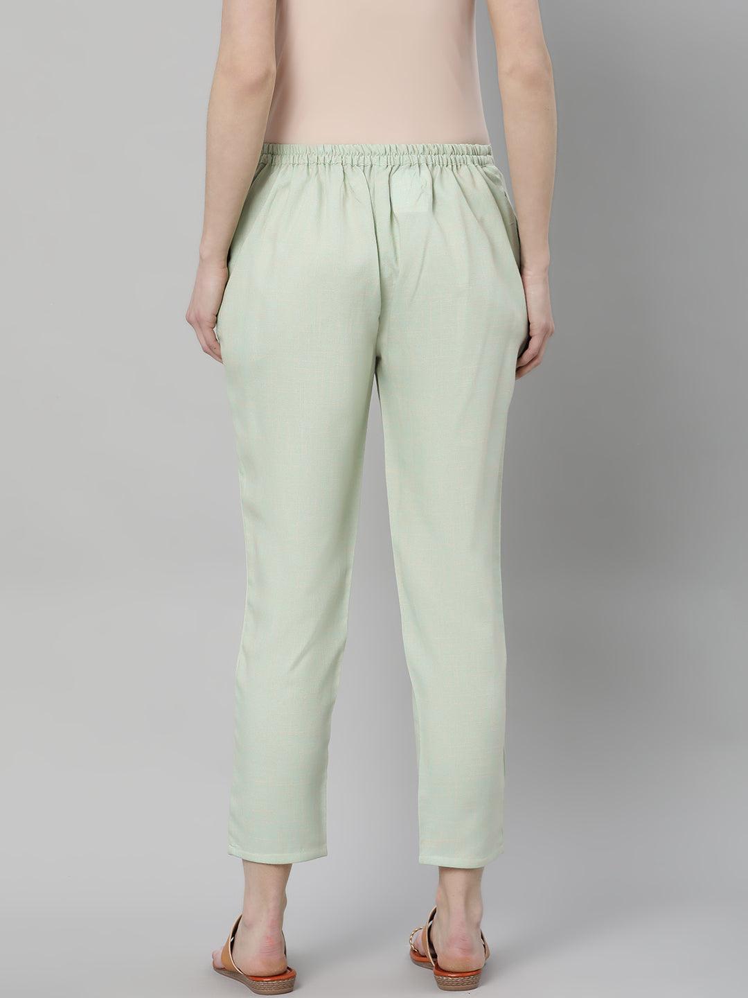 Green Solid Rayon Trousers