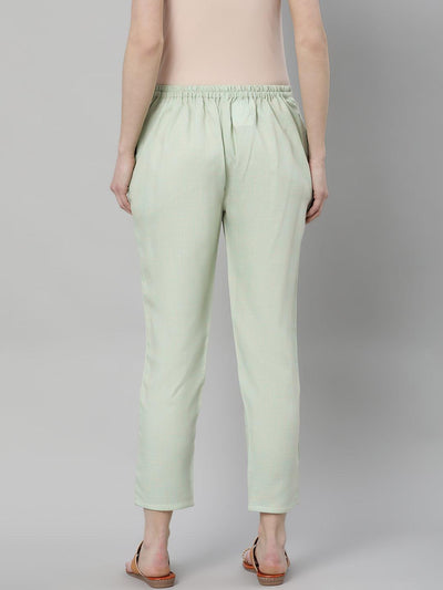 Green Solid Rayon Trousers - Libas