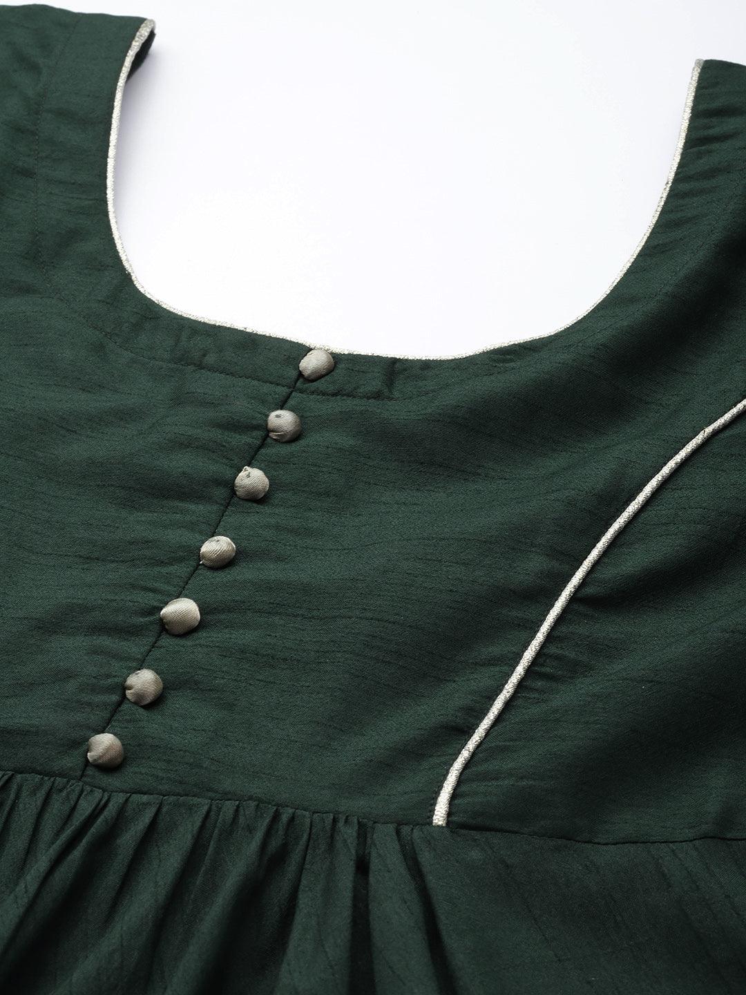 Green Solid Silk Blend Suit Set - Libas