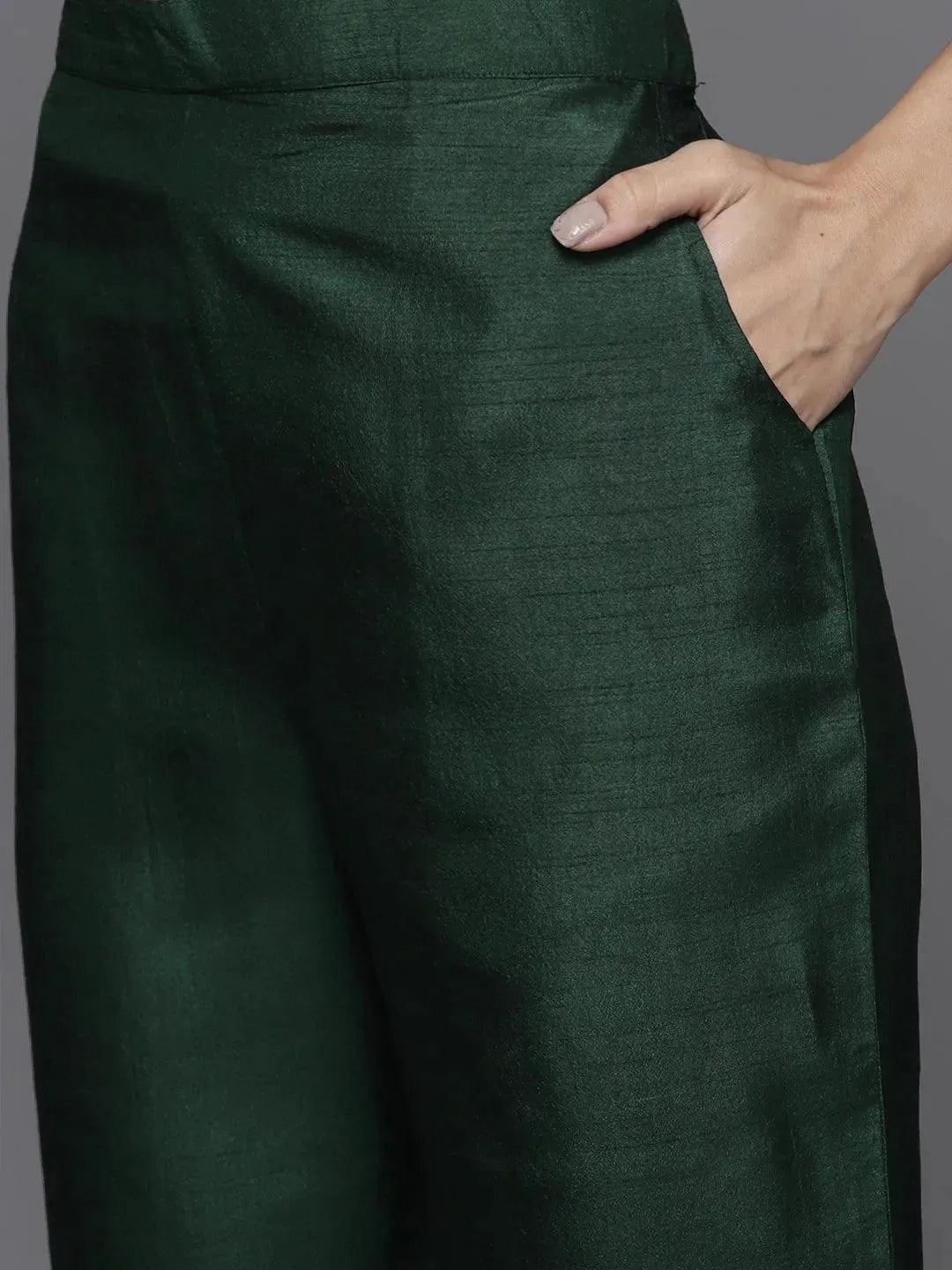 Green Solid Silk Blend Suit Set - Libas 