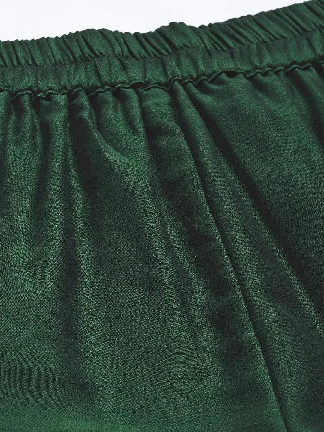 Green Solid Silk Blend Palazzos - Libas 