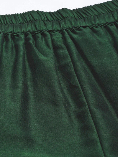 Green Solid Silk Blend Palazzos - Libas