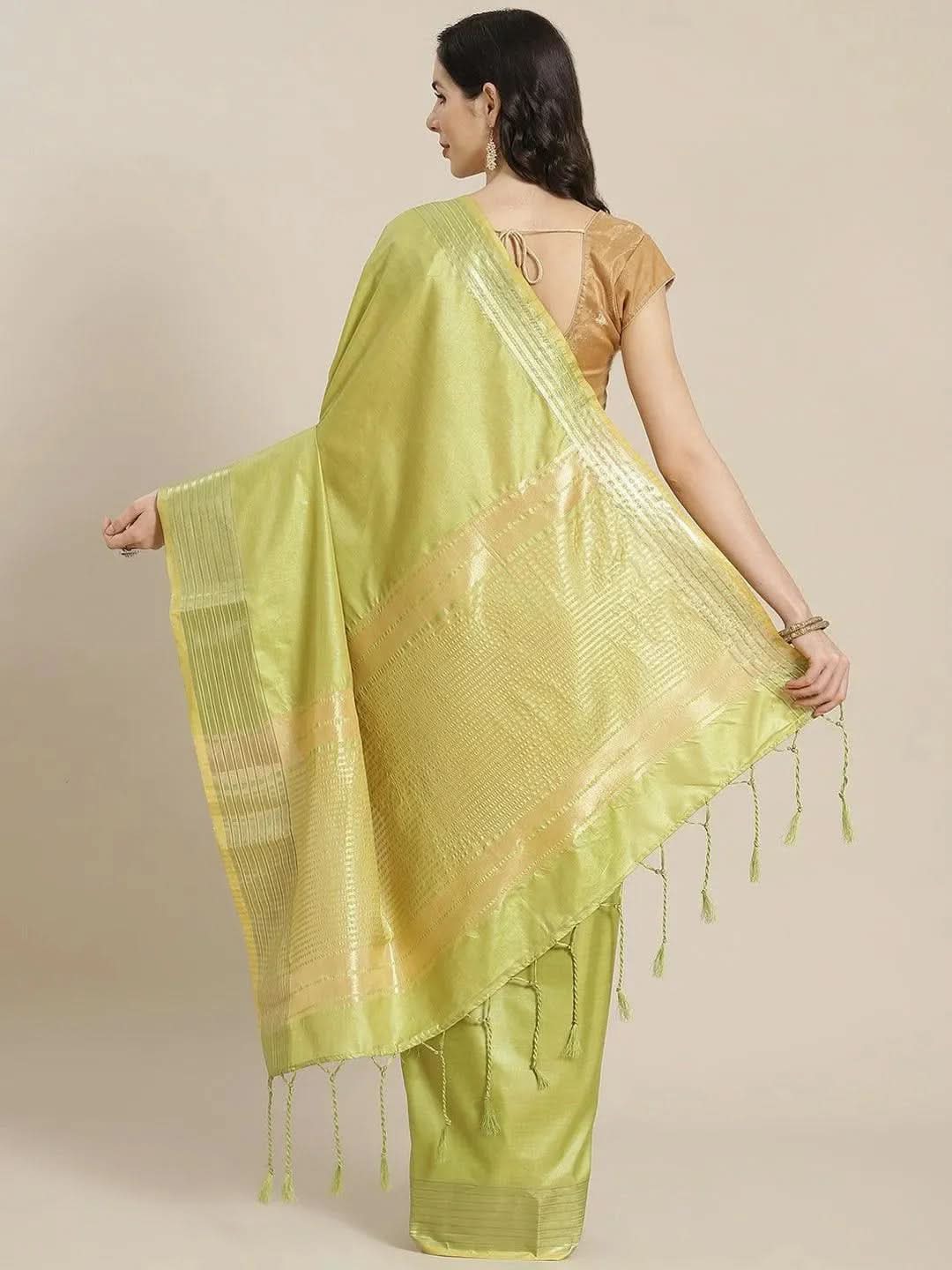 

Green Solid Silk Blend Saree