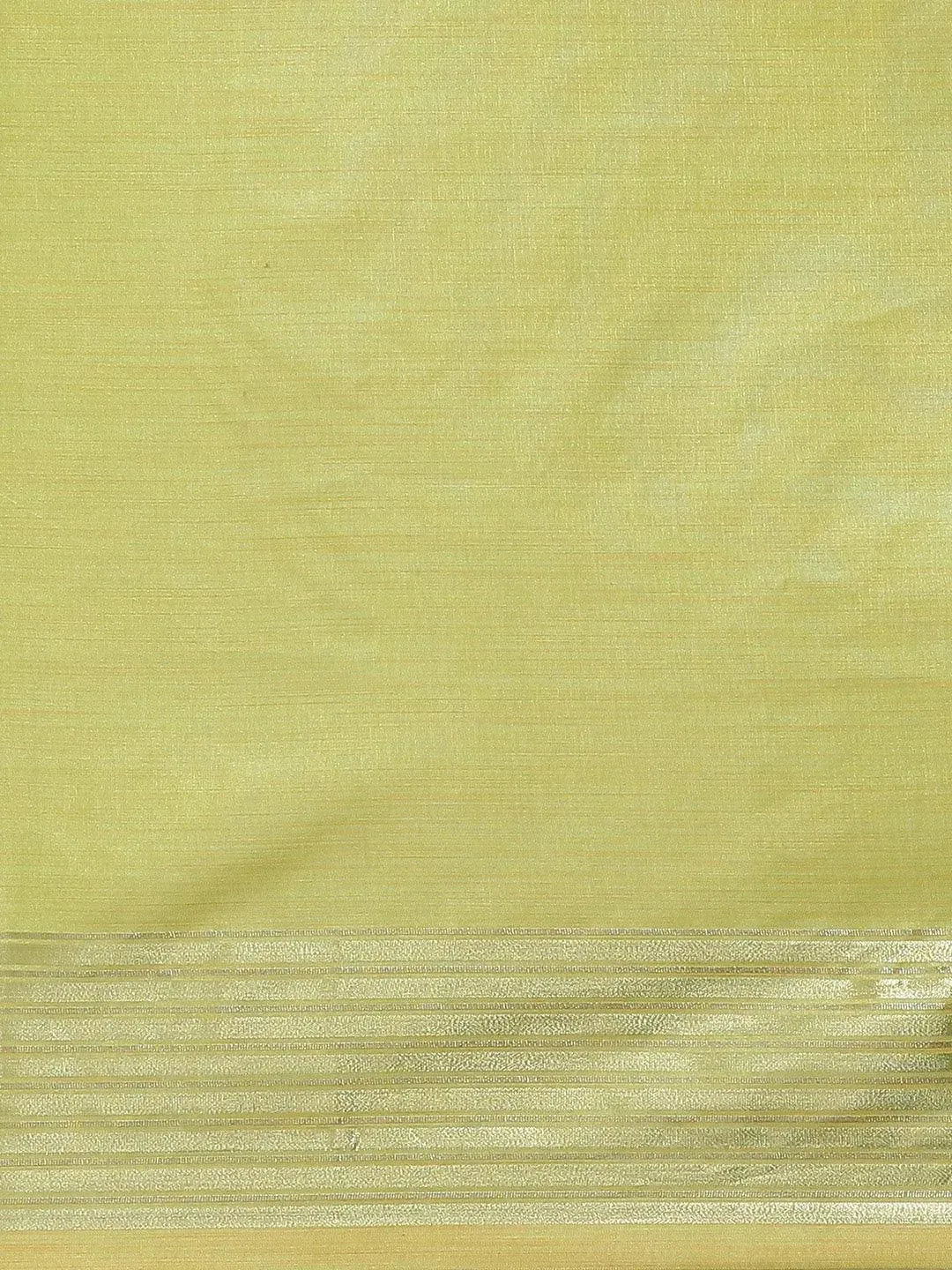 Green Solid Silk Blend Saree - Libas 