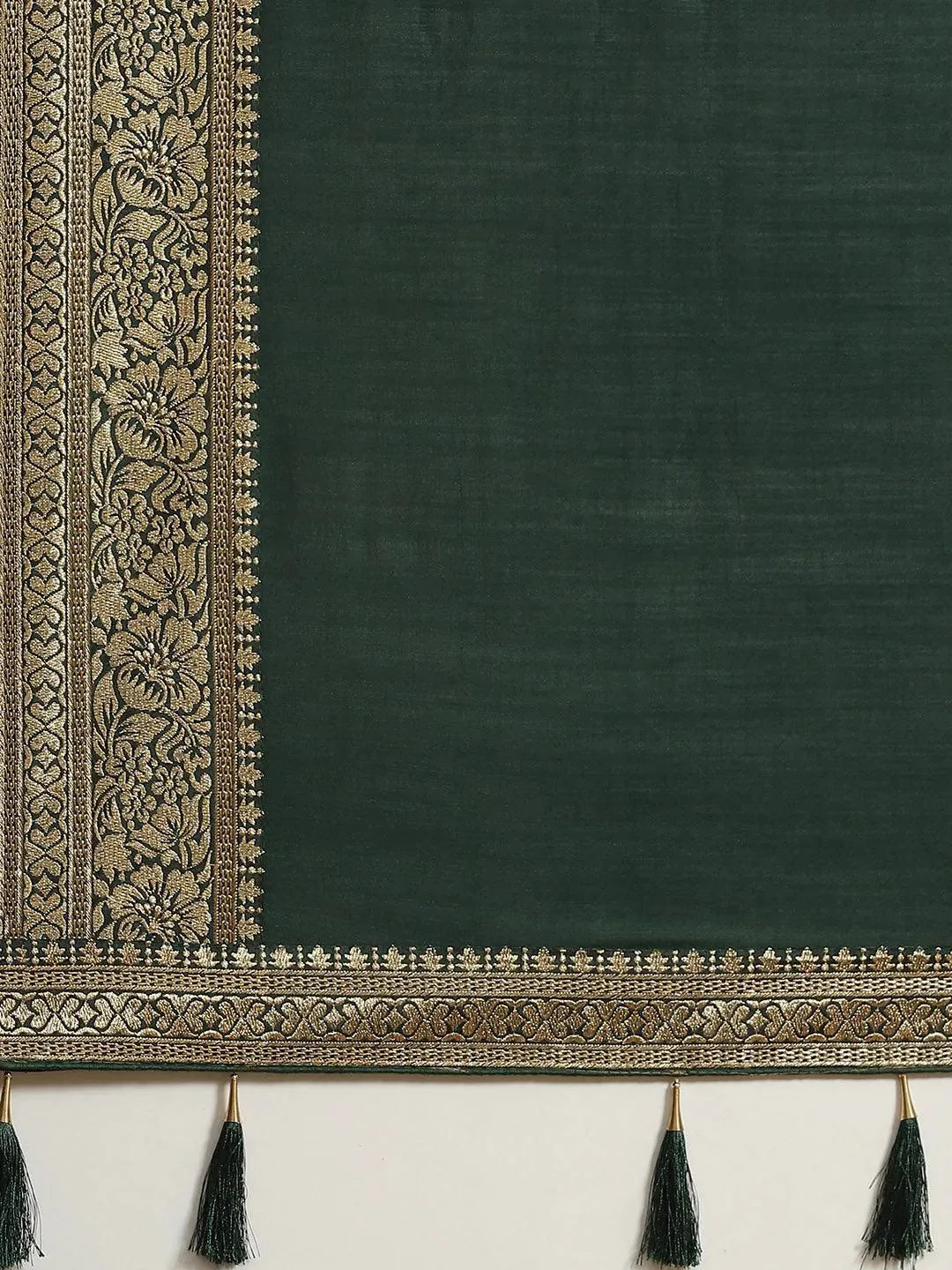 Green Solid Silk Blend Saree - Libas 
