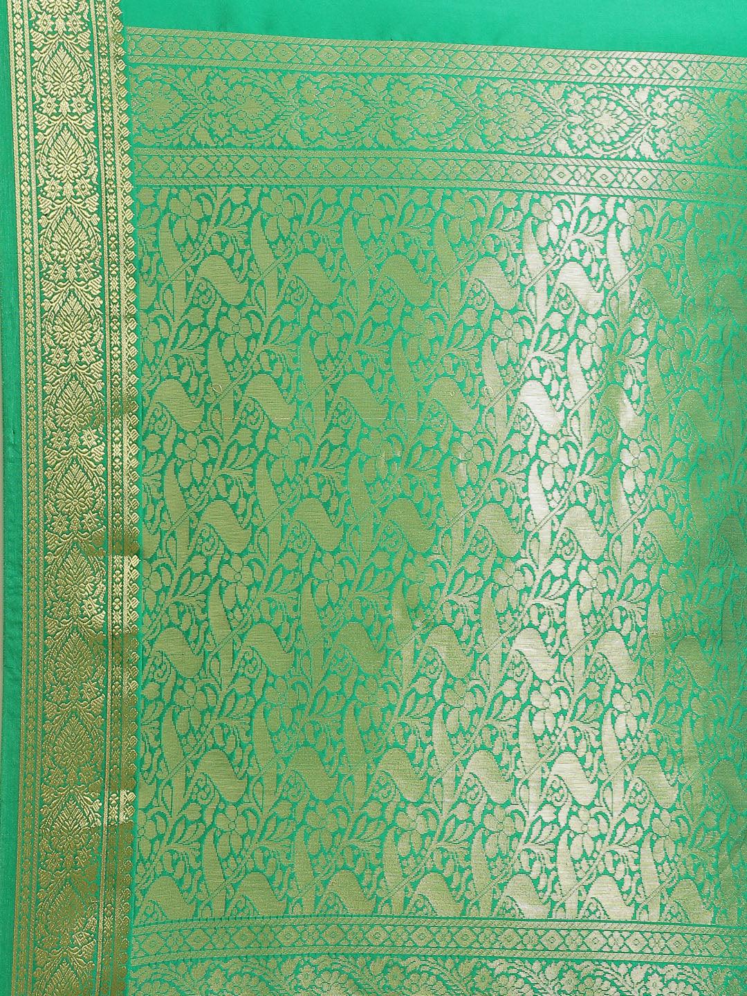 Green Solid Silk Blend Saree