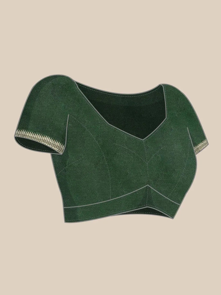 Green Solid Silk Blend Saree - Libas