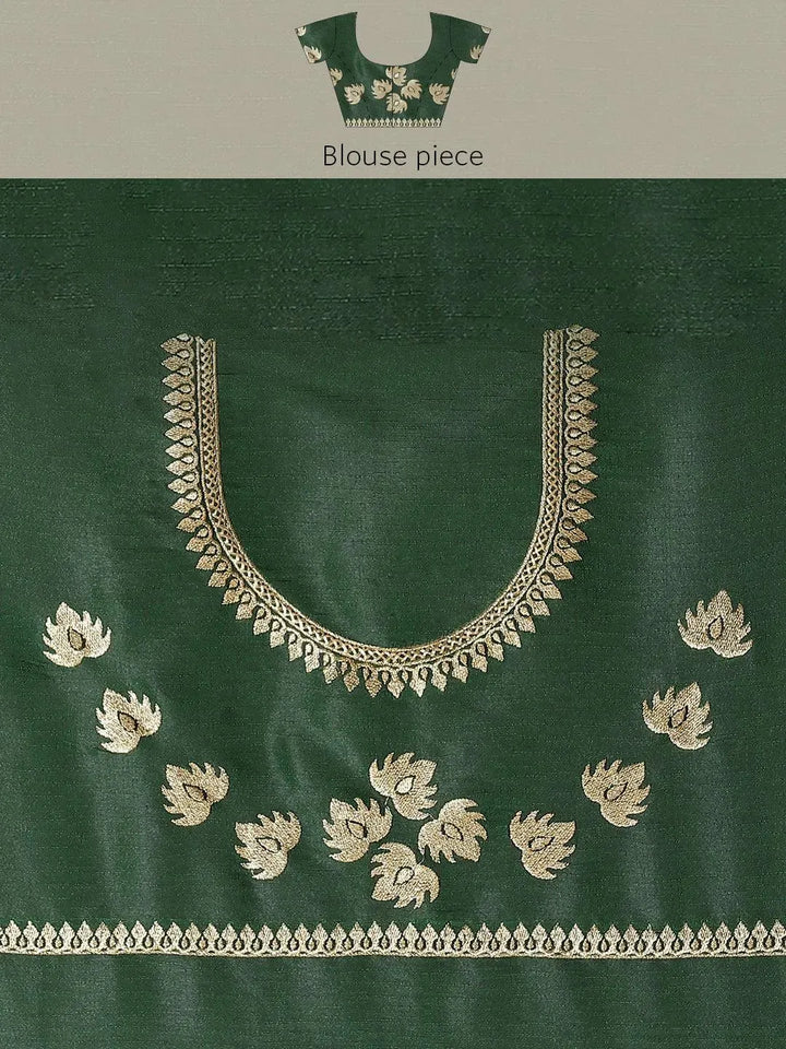 Green Solid Silk Blend Saree - Libas