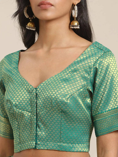 Green Solid Silk Blend Saree - Libas